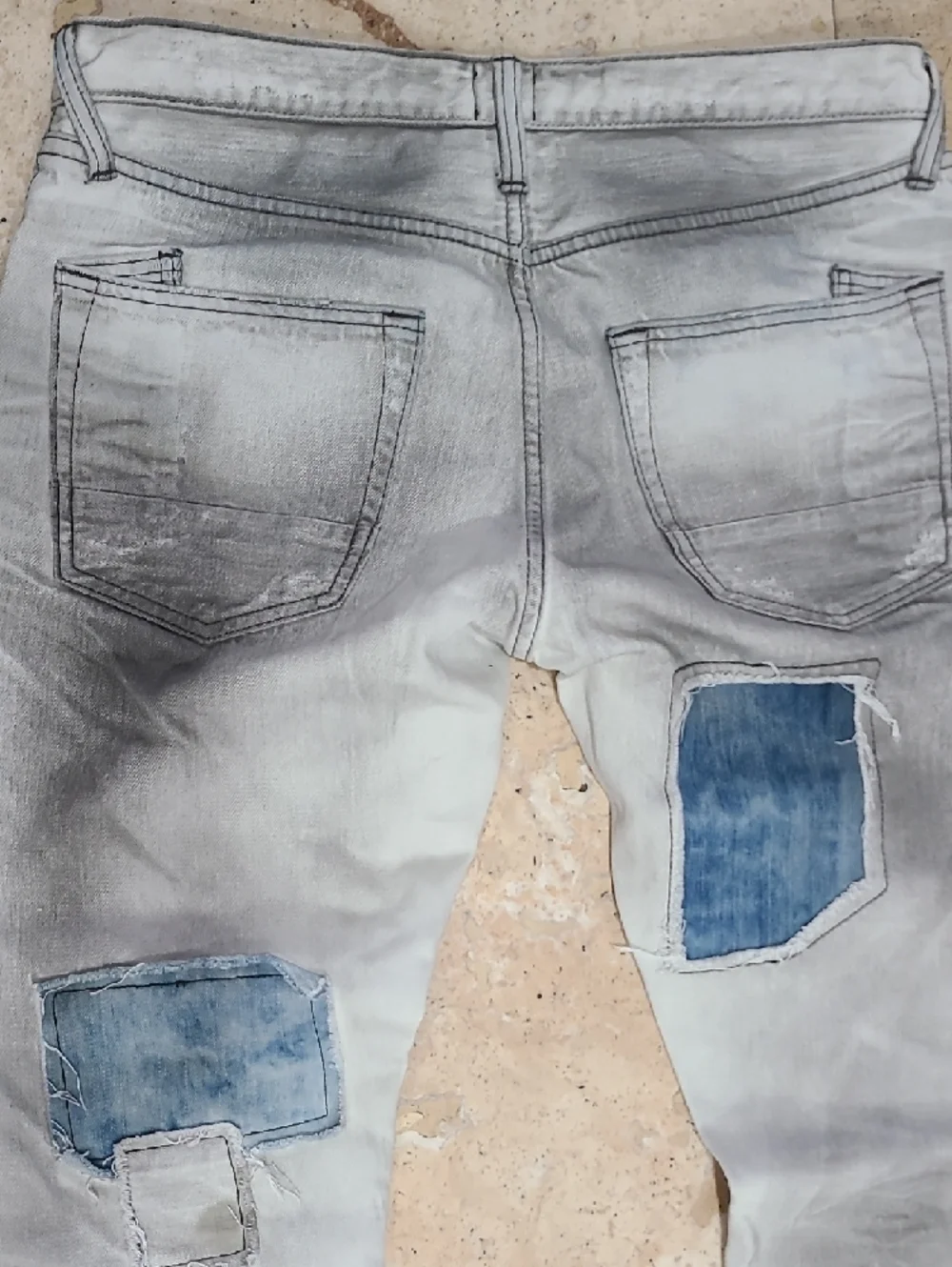 PRPS Men’s Light Wash Jeans with Blue Patchwork